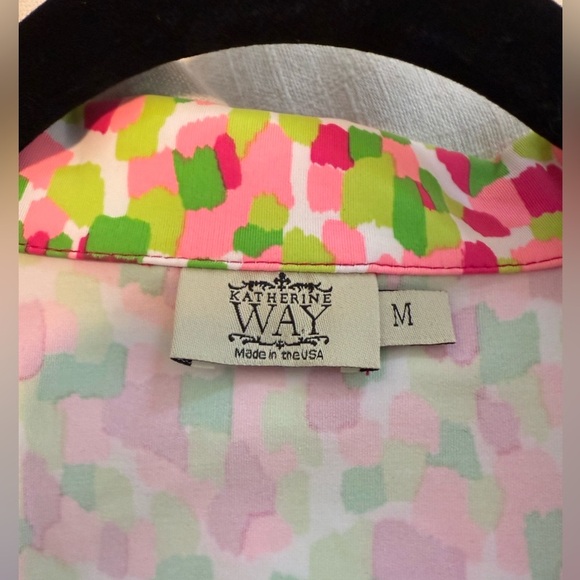 NWOT KATHERINE WAY sleeveless golf tank top collared pink green medium - Picture 3 of 4